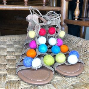 NICOLE pom pom sandals with zipper heel back 8.5